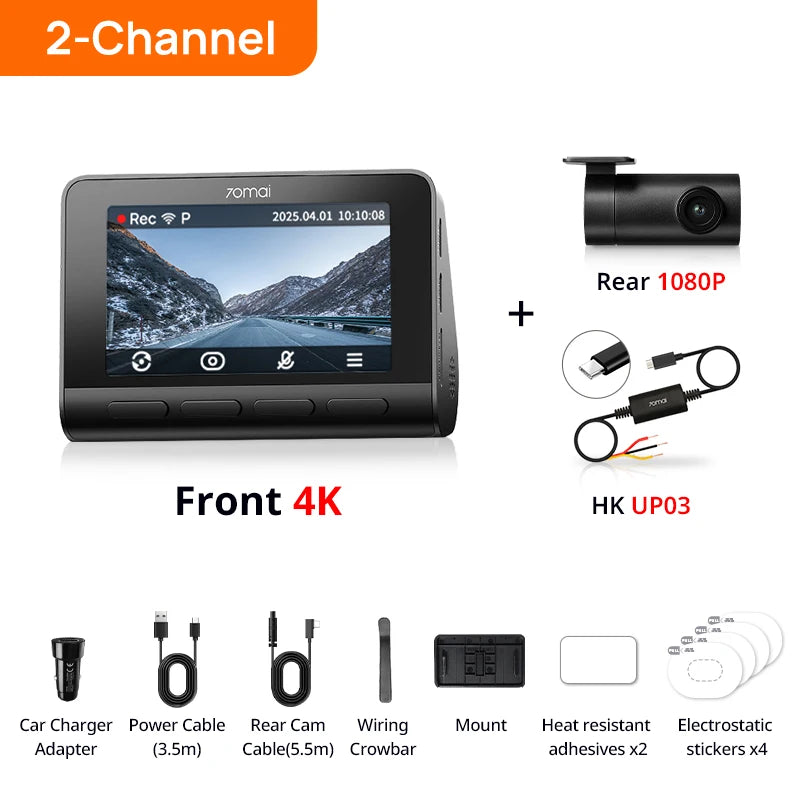 70mai Dash Cam 4K A810S HDR IMX678 Supercapacitor 4G LTE Remote Control Wi-Fi 6 Voice Control GPS ADAS Car Camera 70mai A810S