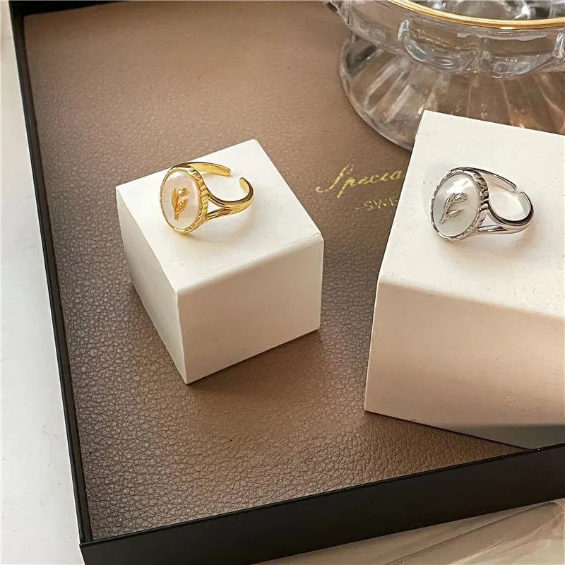 925 Sterling Silver Metal Flower Shell Geometric Rings For Women French Retro Romantic Open Thai