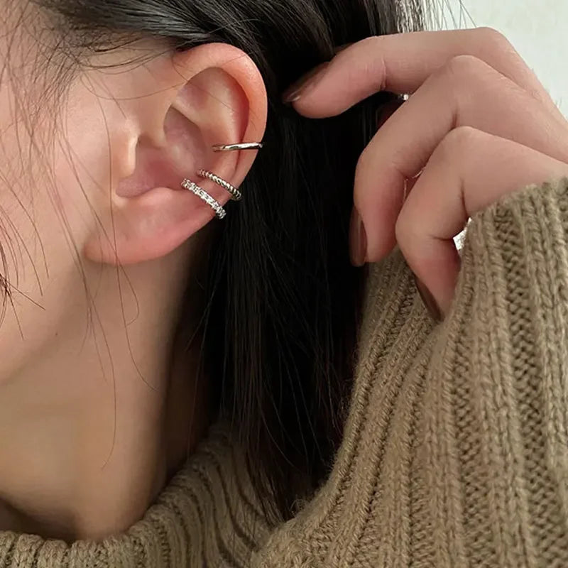 3Pcs/Set Clips Earring for Women Unisex Minimalist Fashion Cartilage Hoop Earrings Sets Ear Cuff Piercing Clip on Earring