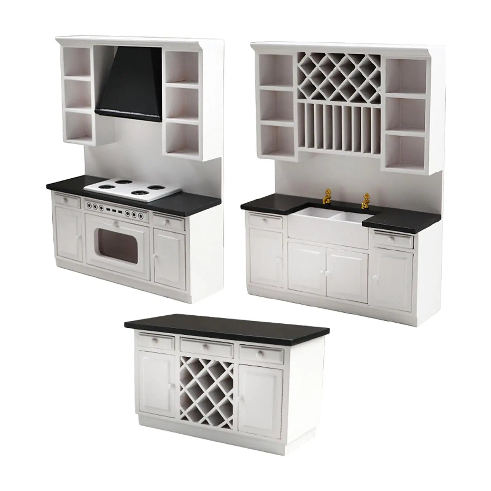 1/12 3Pcs Dollhouse Kitchen Cabinet Dining Room Furniture Set Doll House DIY Decor Mini Bar Counter Furniture Accessories