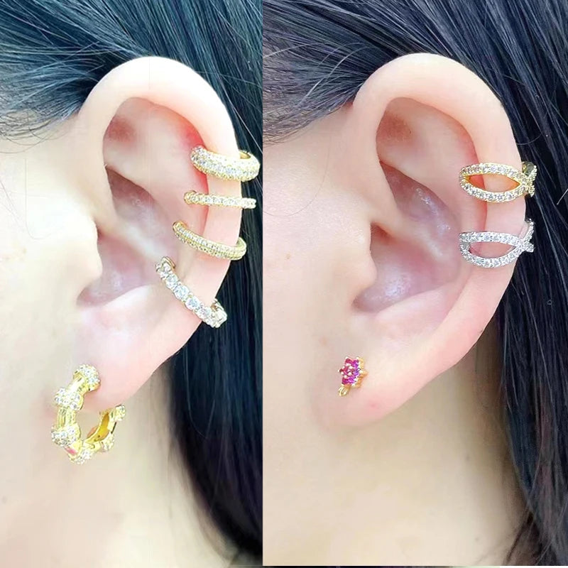Single One Ear Clip Earrings Cuff Arrow Heart Star Cross Rainbow T CZ Gold Silver Color Earring Jewelry Aretes No Pierced Cubic