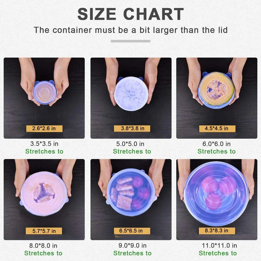 For Kitchen Accessories Plastic Adaptive Kitchen Storage Organization Container Adjustable Elastic Silicone Caps Refrigerator
