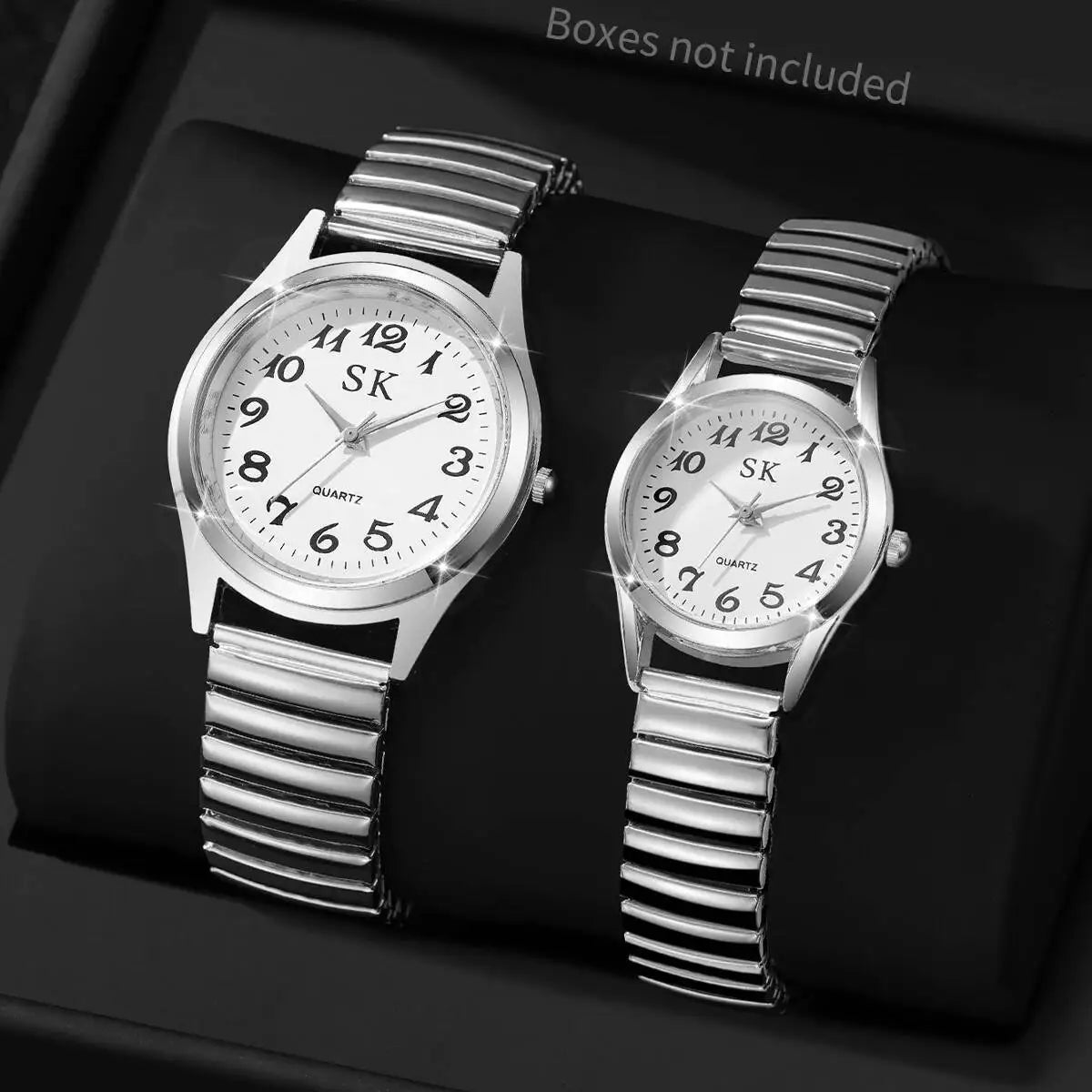 2PCS/Set Fashion Couple Watches Luxury Elastic Strap Women Watches Men Quartz Wristwatches (Without Box）