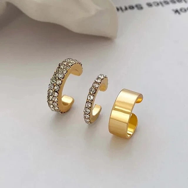New Fashion Zircon Double-layer Ear Cuff No Piercing Earring 2023 Trendy Punk Unique Metal Geometric Ear Clip for Women Jewelry