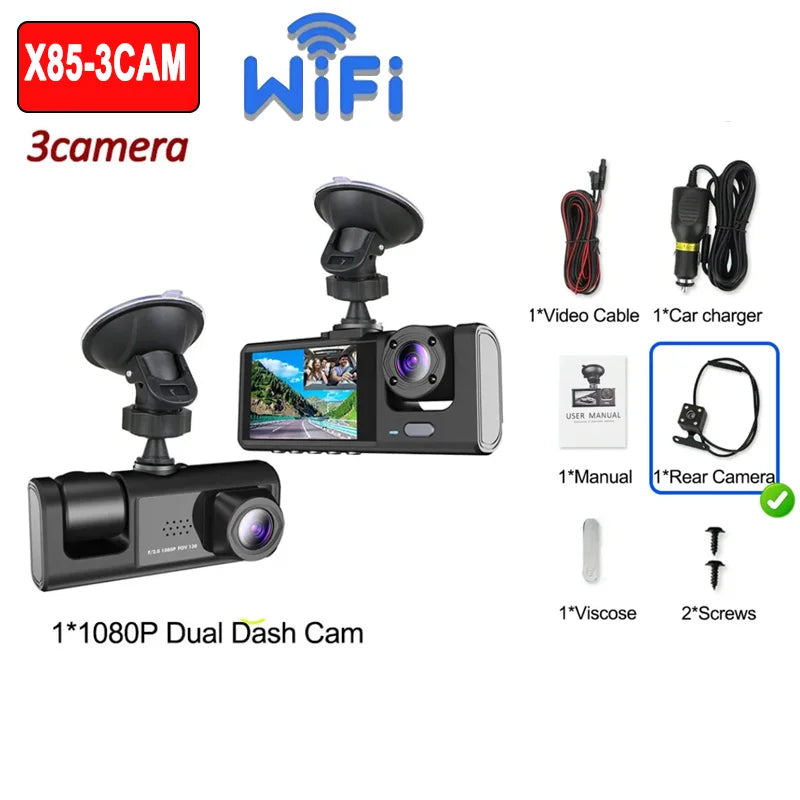 2/3Camera WIFI/NO WIFI Dash Cam Cabin Car Dvr 1080P Interior Vehicle Three Way Channel Dvrs Recorder Video Dashcam Camcorder