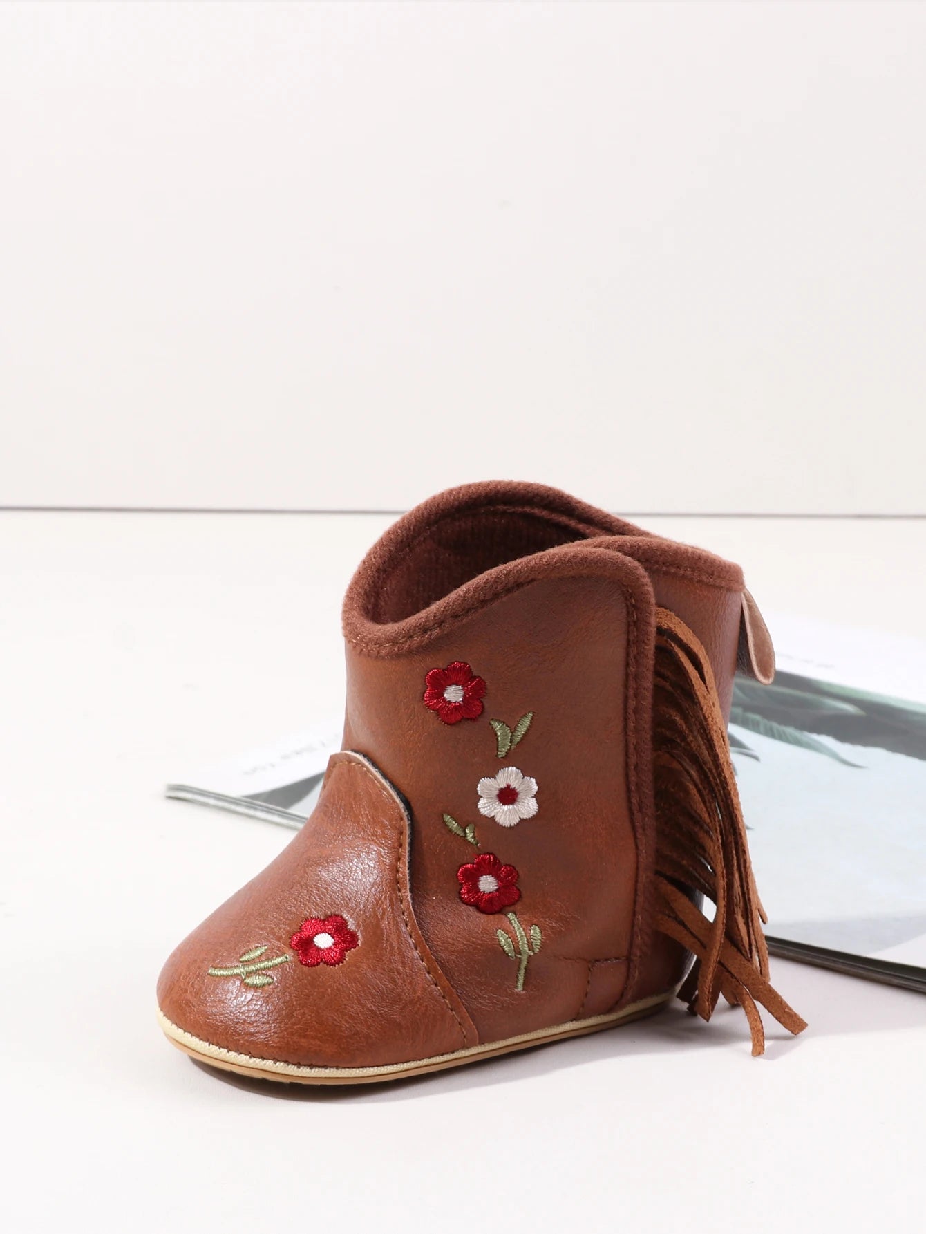 Leather Western Boots Cowboy Bootie Soft Sole Non-Slip Crib Shoes for Baby Infant Toddler Girls Boys Newborn