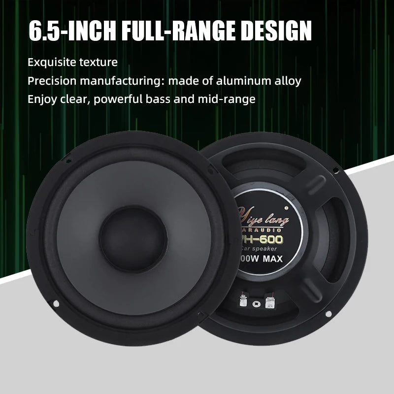 1PC 6.5 inch 600W Car Audio Accessory Coaxial Speaker Audio Tiltable Speaker Full Frequency Universal HiFi Car Stereo Subwoofer