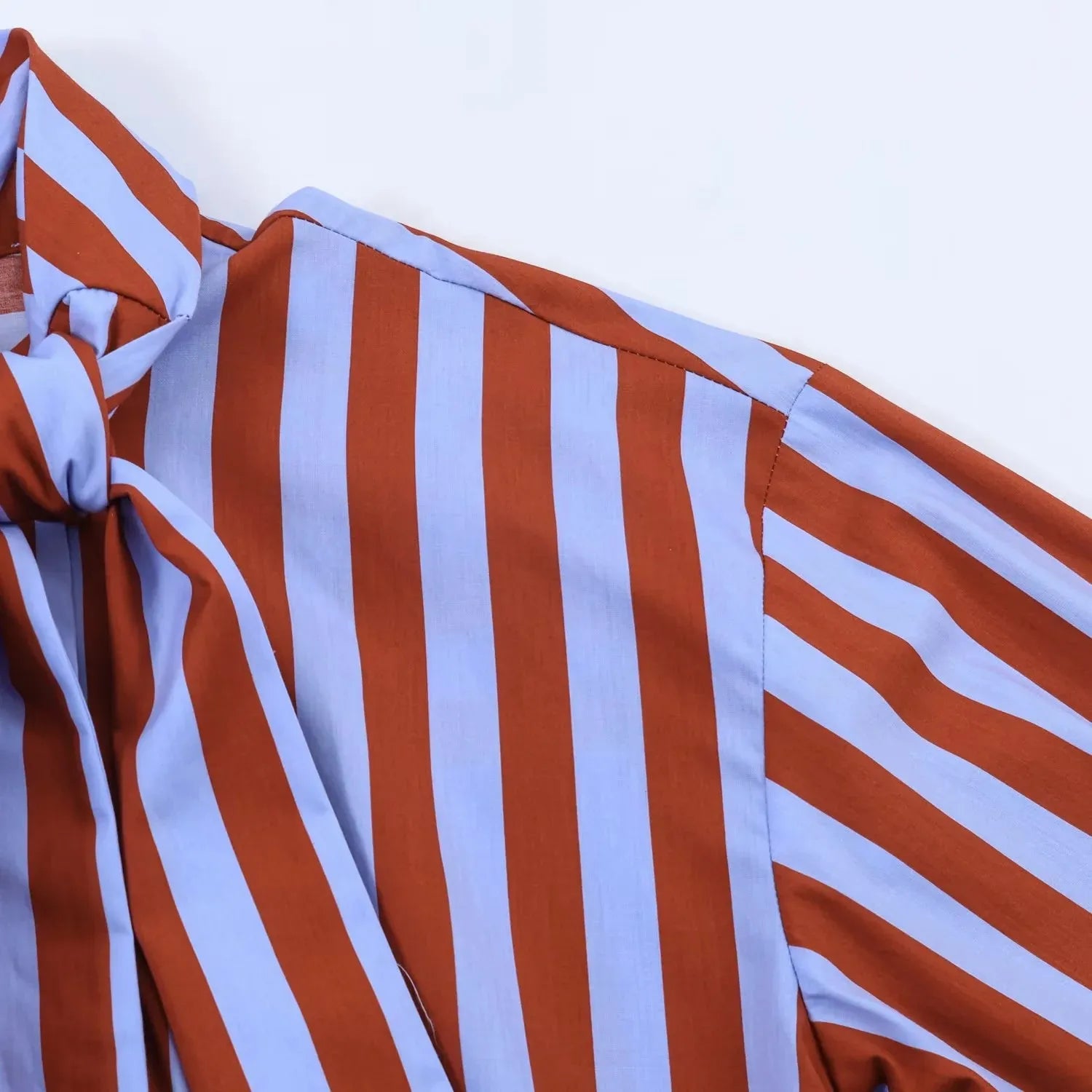 Women New Music Festival Chic Blouse Women's Loose Fit Striped Shirt Bow Single Breasted Simple Casual Female Top