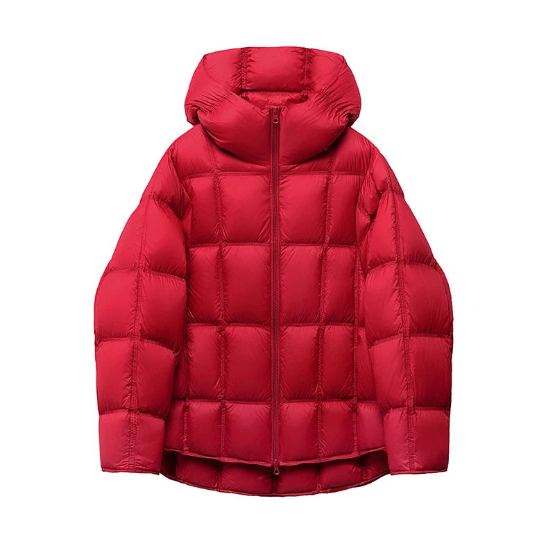 Schinteon Women Light White Down Jacket with Hood Loose Over Size Casual Autumn Winter Outwear Square Warm Short Coat 2026 New