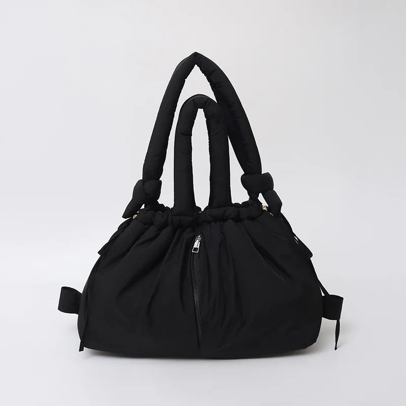 Casual nylon padded tote bag designer soft puffer women shoulder crossbody bags Simple Vintage large capacity handbags 2026