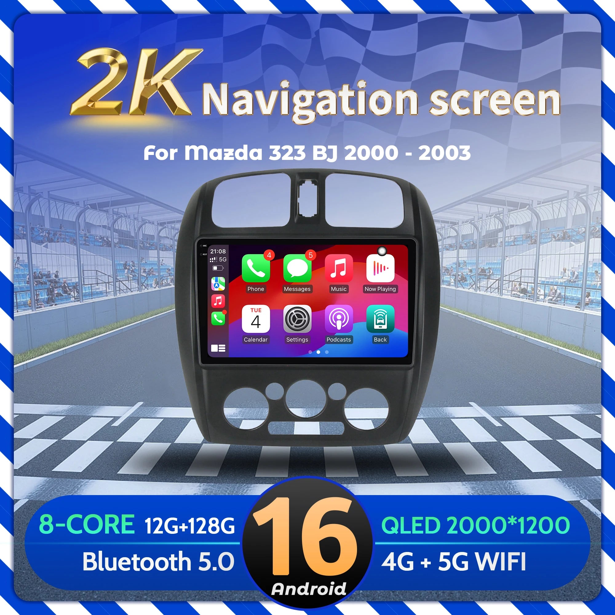 9 inch For Mazda 323 BJ 2000-2003 Car Radio Android 16  Multimedia Navigation Head Unit BT Carplay 2K QLED Screen