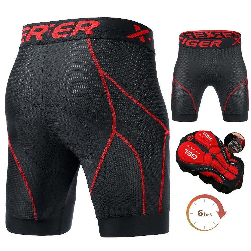 X-TIGER Cycling Underwear Men's Shorts 5D Padded Breathable Sports Riding Bike Bicycle MTB Liner Shorts with Anti-Slip Leg Grips