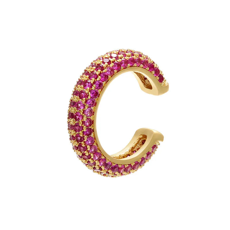 1 Piece Ear Clip on Earring Cuff Rainbow CZ Gold Silver Color Earing Jewelry Aretes Non Pierced Blue Black Clear Clipping