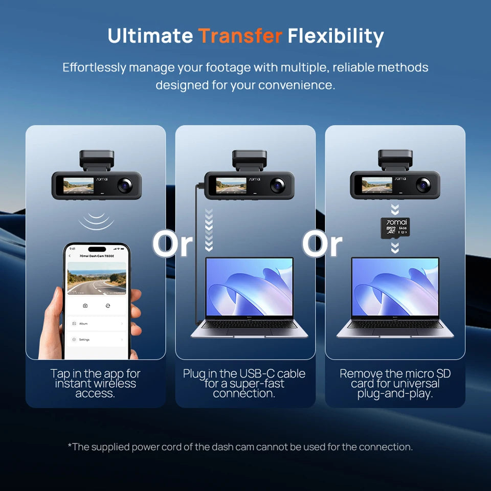 70mai 4K T800E 3-Channel Dash Cam Front Rear Interior 3-in-1 Voice Control 24H Parking Supercapacitor GPS 4K Car DVR 70mai T800E