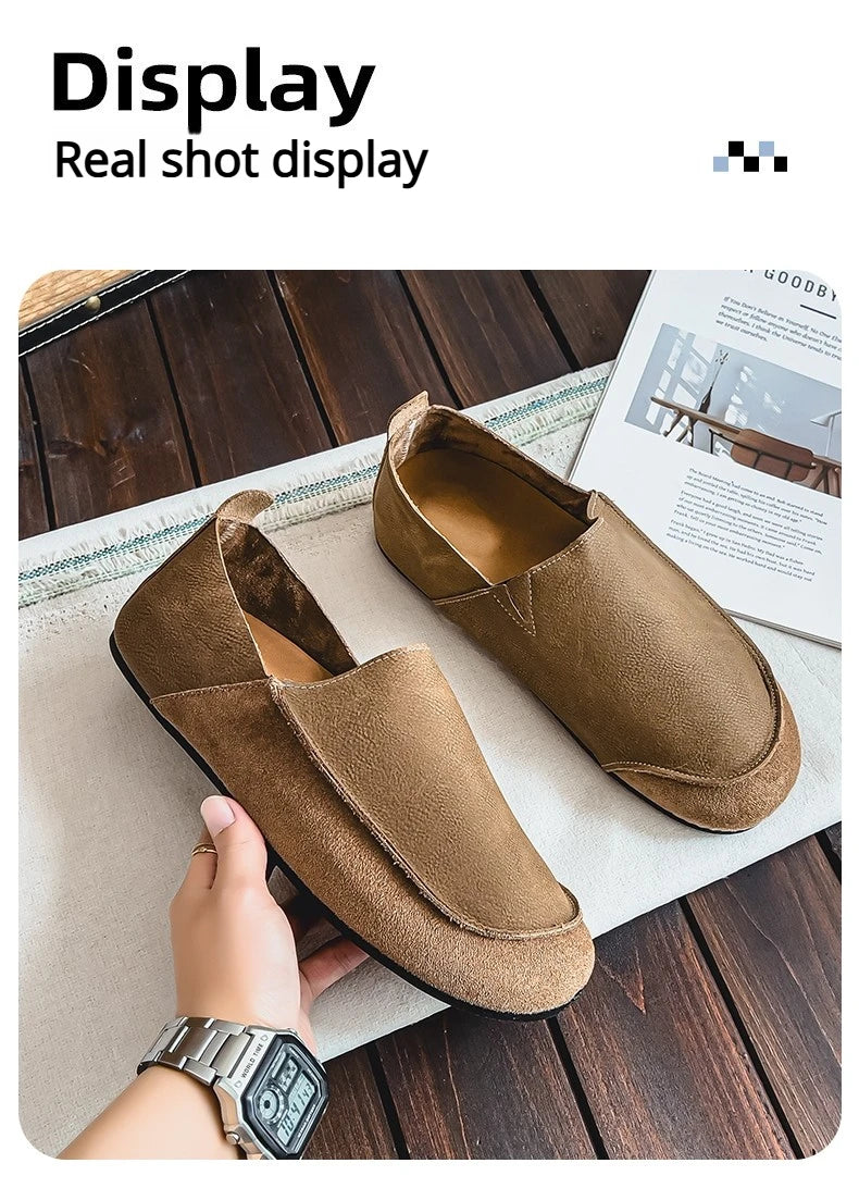 Man Loafers Outdoor Walking Fashion Mens Casual Shoes Soft Leather Comfort Half Slippers Breathable Lazy Driving Shoes Moccasins