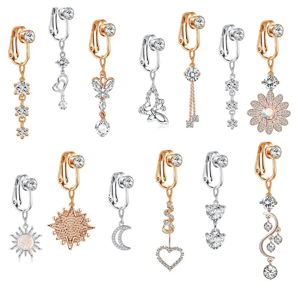 Faux Fake Belly Butterfly Fake Belly Piercing Heart Clip On Umbilical Navel Fake Pircing Moon Star Leaves Cartilage Earring Clip
