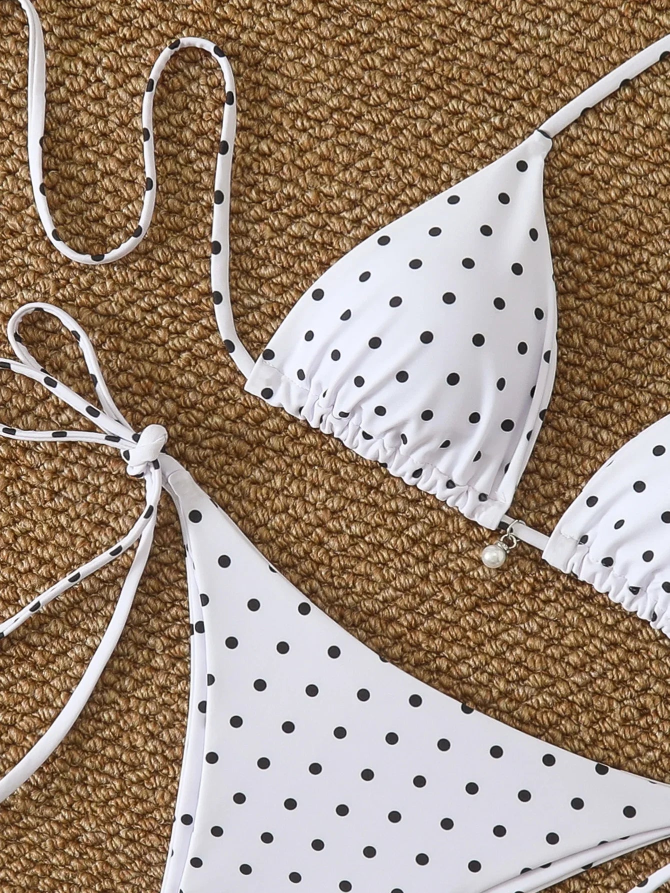 Women's Sexy Polka Dot Halter Bikini Set Lace-Up Low Waist Two-Piece Triangle Thong Swimwear Tie On Side Brazilian Biquinis