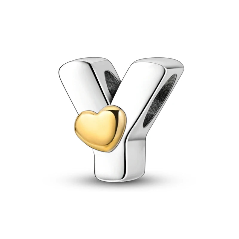New Hot Sales 925 Sterling Silver 26 Golden Letters Charms Bead Fit Original Bracelet DIY Women Birthday Jewelry Gifts