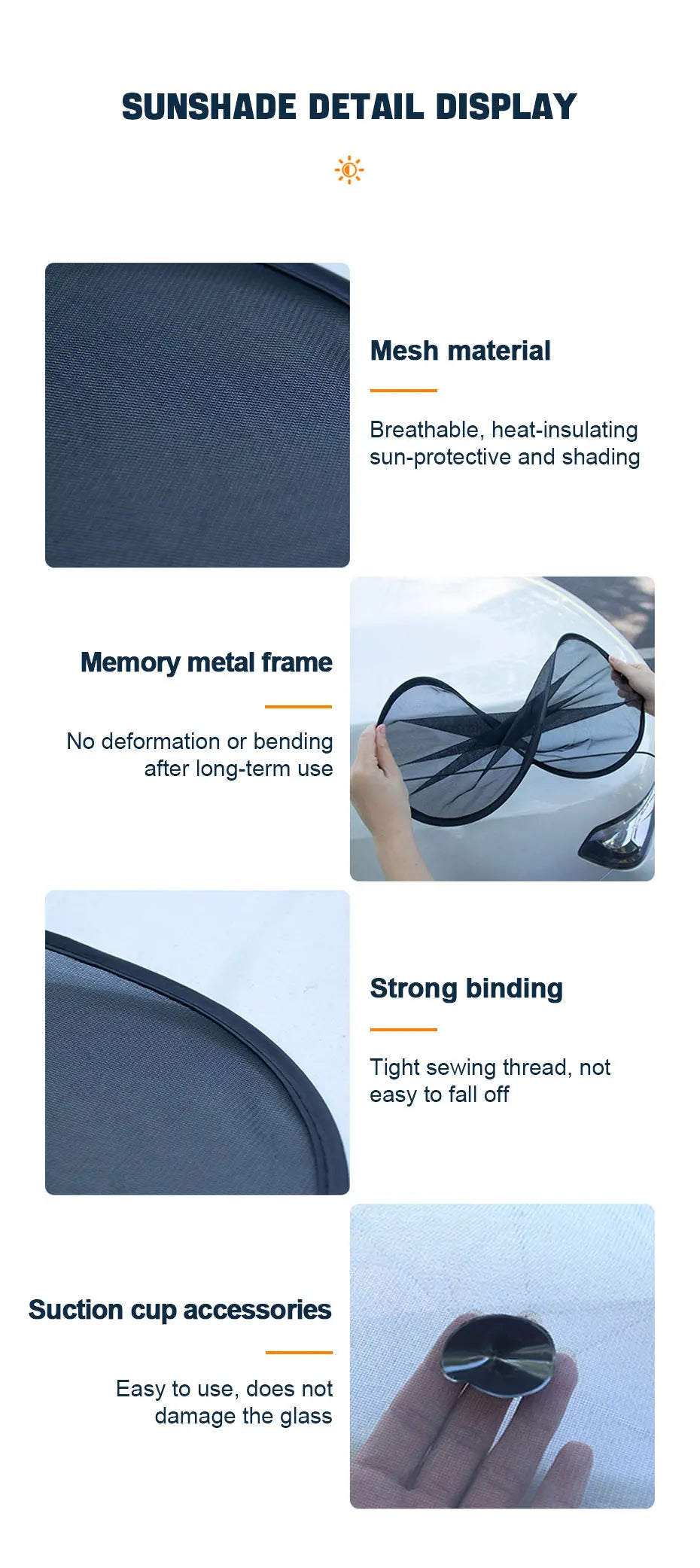 SEAMETAL Car Sun Shade Side Window Curtain Front Rear Window Sunshade Summer UV Blocking Suction Cup Car Sun Protection Curtains
