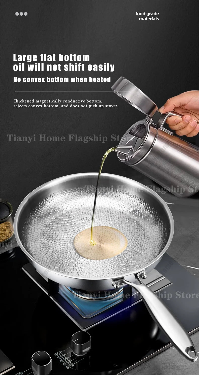 22/24/26/28/30cm Titanium Stainless Steel Frying Pan Non-stick Wok Home Egg Steak Skillet Induction Gas Stove Kitchen Cookware