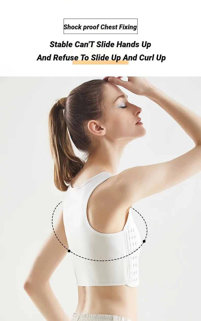 Women Breathable Chest Breast Binder Side Buckle Short Vest Tops Underwear Tank Wireless Wrap Bandages Flat Seamless
