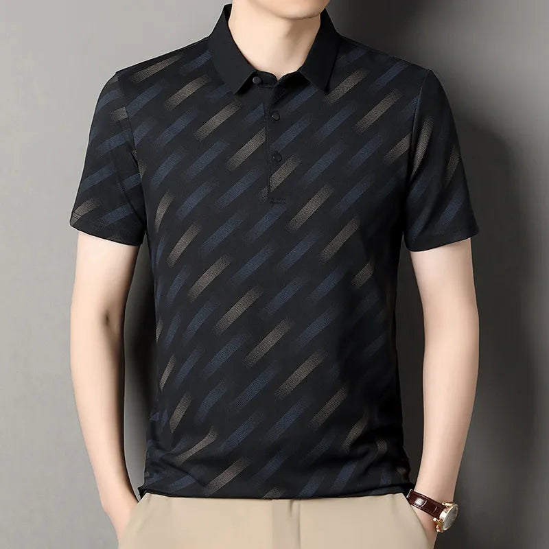 2026 New Men's Business Casual Short Sleeved Printed Polo Shirt Fashionable Breathable Comfortable and Versatile Top