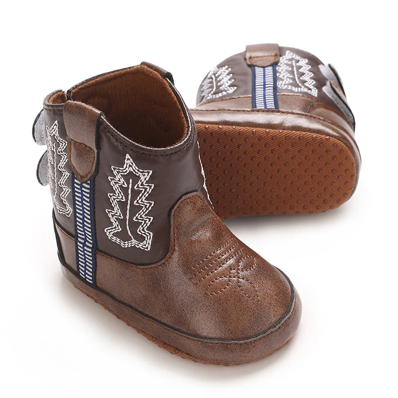 Western Cowboy Princess Baby Boots 0-18M Infant Pre-Walker Shoes Soft Sole Embroidered Footwear for Newborn Girls