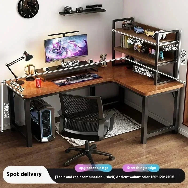 47 in Computer Desk with Drawer, Storage Cabinet Shelve, L Shape Home Office Reversible Study Table, Wood Executive Writing Desk