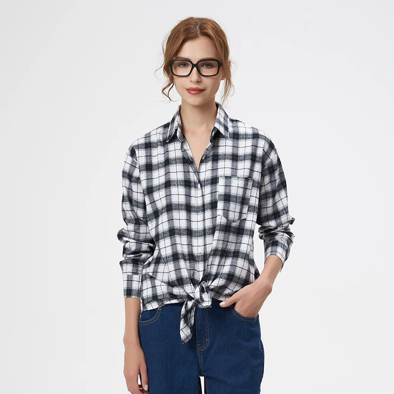 Casual Women's Plaid Shirt 2025 Spring Autumn New Ladies Loose Blouse and Tops Female Long Sleeve Shirts Fresh Checked Clothes
