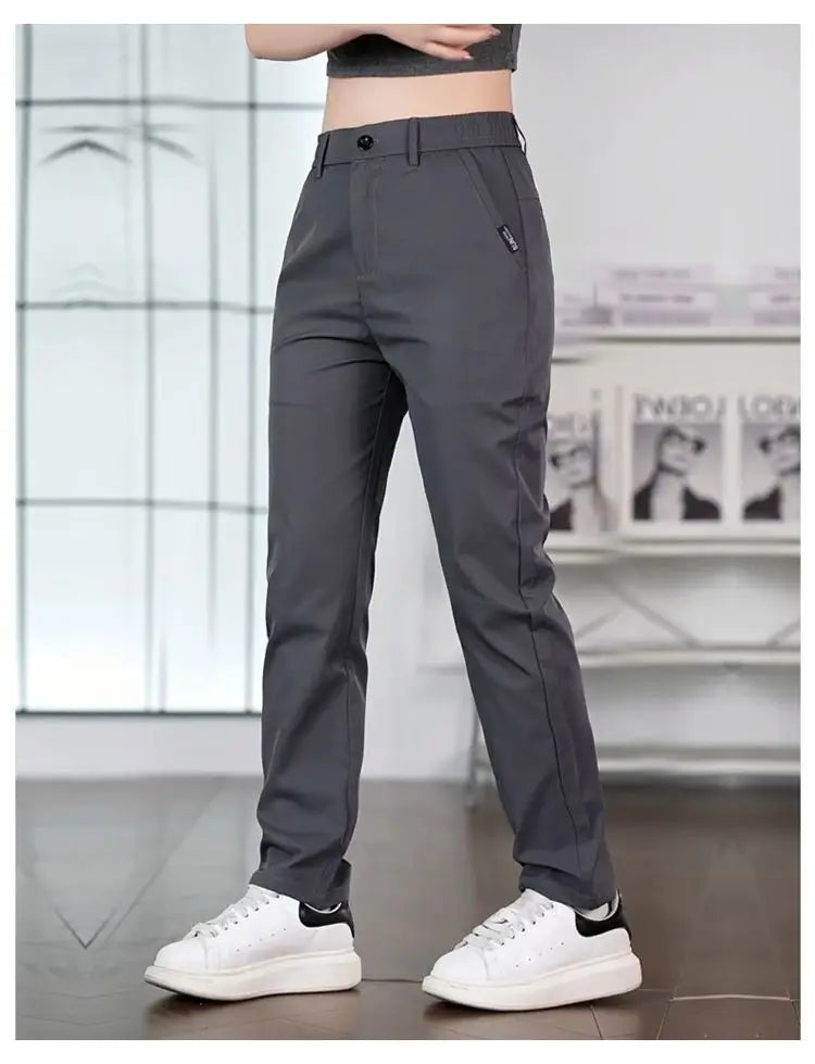 2026 Men's Ice Silk Straight Leg Thin Breathable Casual Pants Summer Business Long Trousers Fashionable Versatile Lightweight