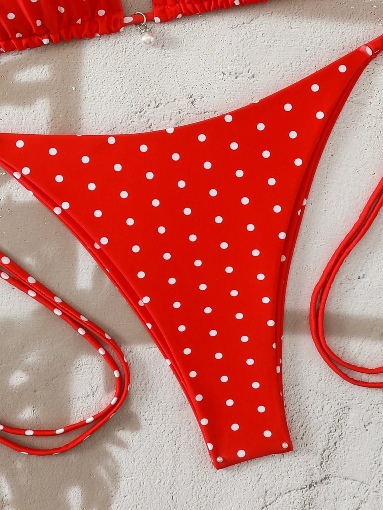 Women's Sexy Polka Dot Halter Bikini Set Lace-Up Low Waist Two-Piece Triangle Thong Swimwear Tie On Side Brazilian Biquinis