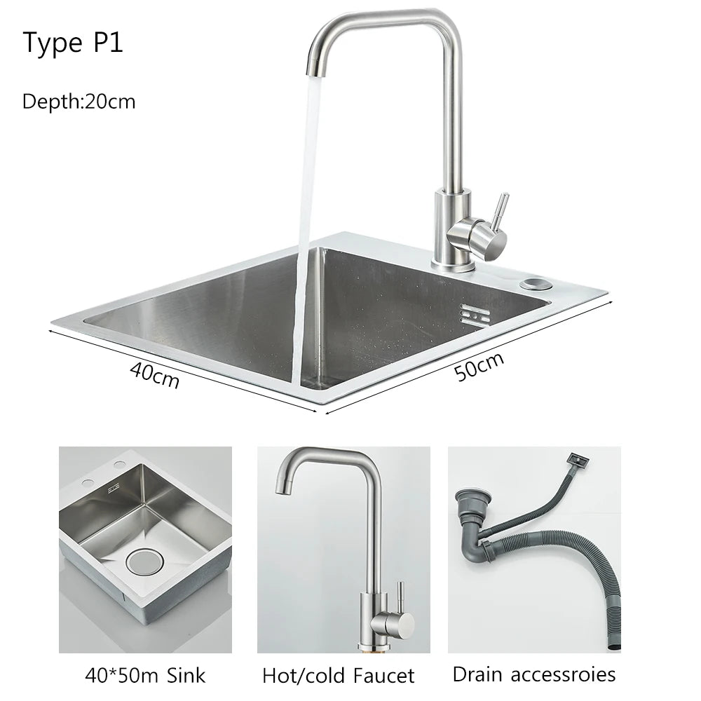 Stainless Steel Kitchen Sinks Recessed Sinks Kitchen Taps Sinks with Drains Kitchen Faucet Sink Sets
