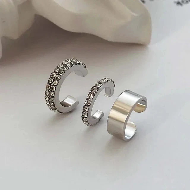 New Fashion Zircon Double-layer Ear Cuff No Piercing Earring 2023 Trendy Punk Unique Metal Geometric Ear Clip for Women Jewelry