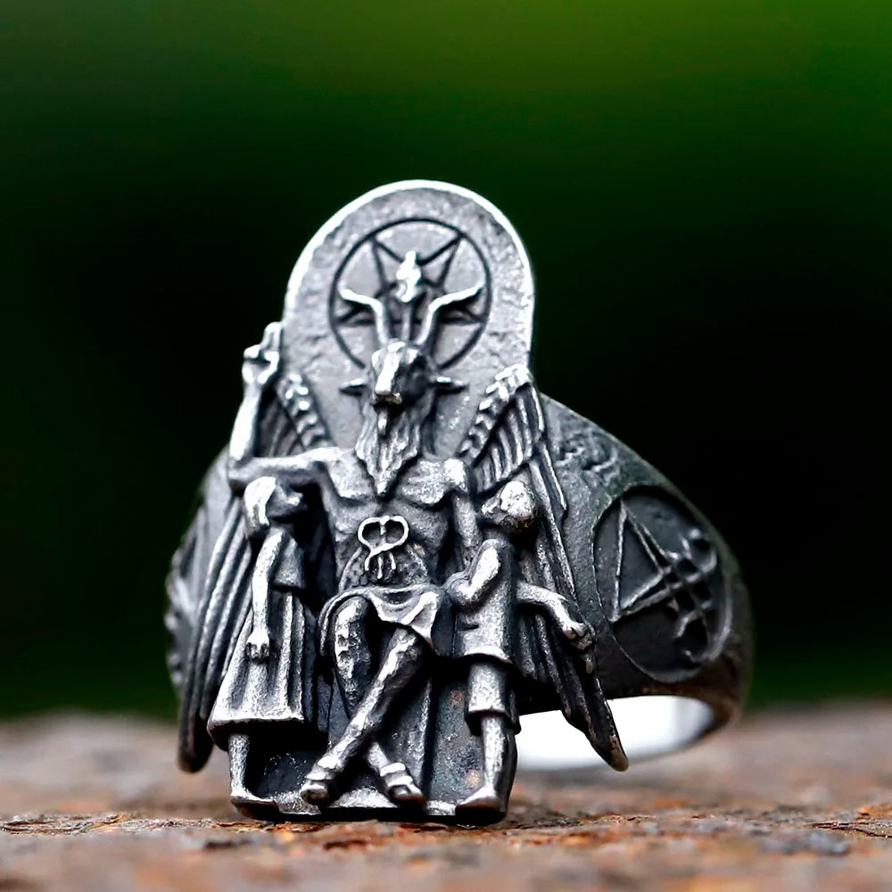 EW Vintage Ring Lucifer Satan Signet Ring for Men with Anubis Stainless Steel Fashion Punk Jewelry Gift Wholesale