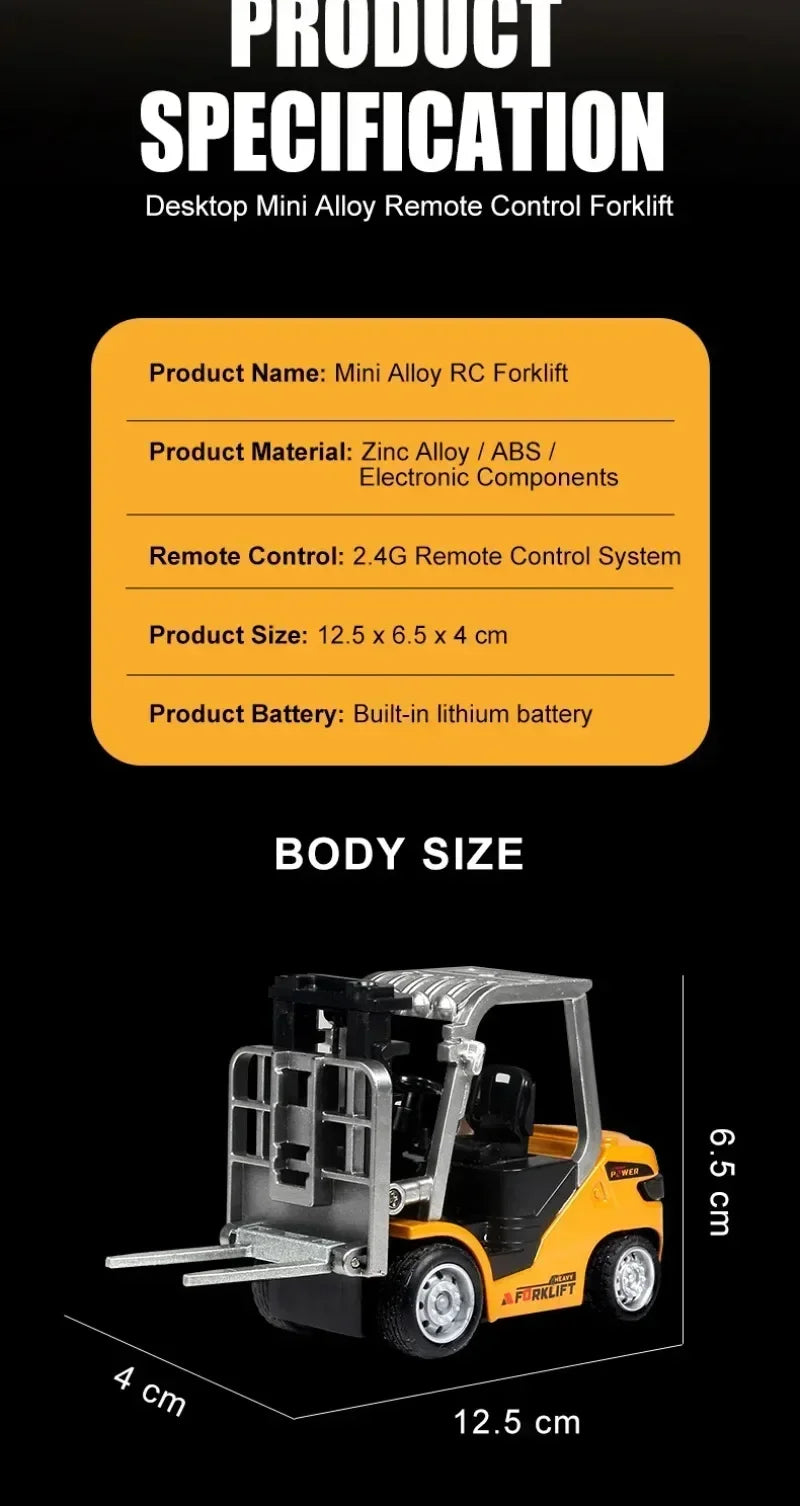 1:64 RC Mini Alloy Car Forklift with Trailer Excavator Desktop Game 2.4G Remote Control Engineering Lift Truck Child's Toy Gifts