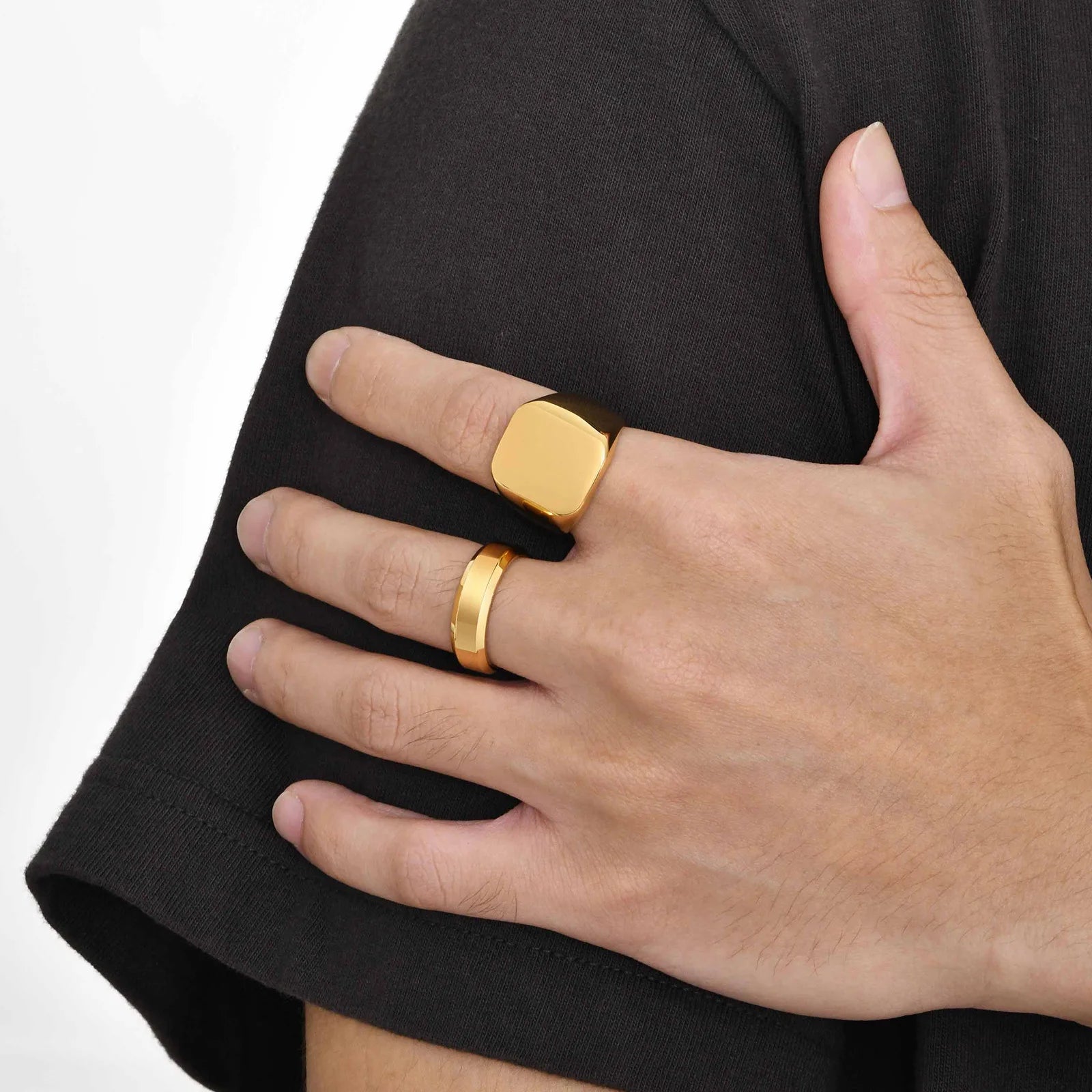 Vnox Gold Color Rings for Men Women, Simple Glossy Stainless Steel Wedding Bands, Signet Stacking Finger Ring Jewelry Gift