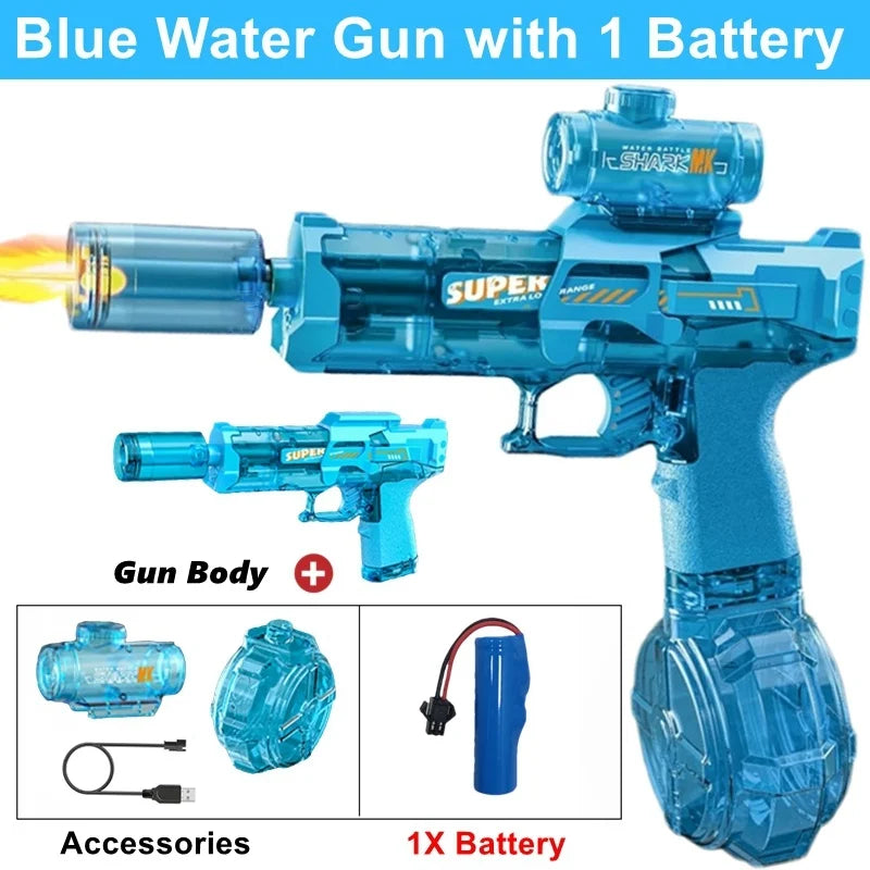 Electric Water Blaster Gun Children Automatic Water Pistol WaterGun with Led Light Summer Outdoor Game Party Toy for Adults Kids