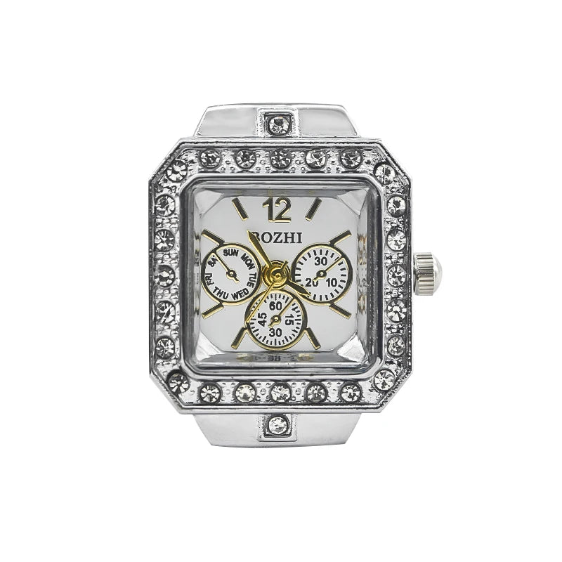 New Hot Sales Creative Diamond Set British Ring Watch Alloy Shell Finger Square Dial Couple Men And Women