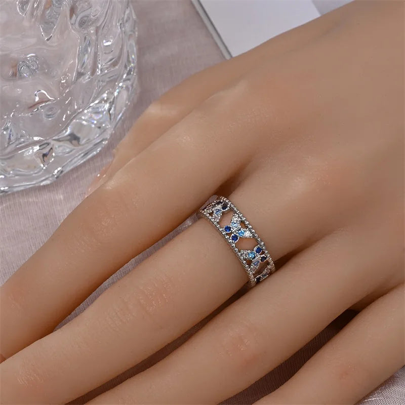 Rings For Women 925 Silver Size 6-9 Ocean Flower Sun Butterfly Heart Hollow Ring Fit For Engagement Weddings Fine Jewelry Gifts