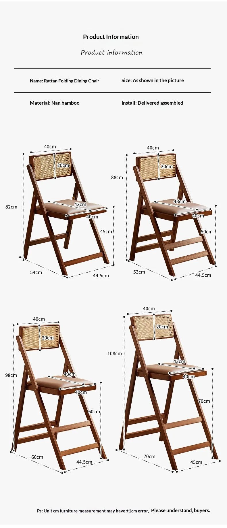 Foldable Wooden Bar Stool High Counter Stool Rattan Back Modern Minimalist Kitchen Island Breakfast Bar Dining Room Furniture