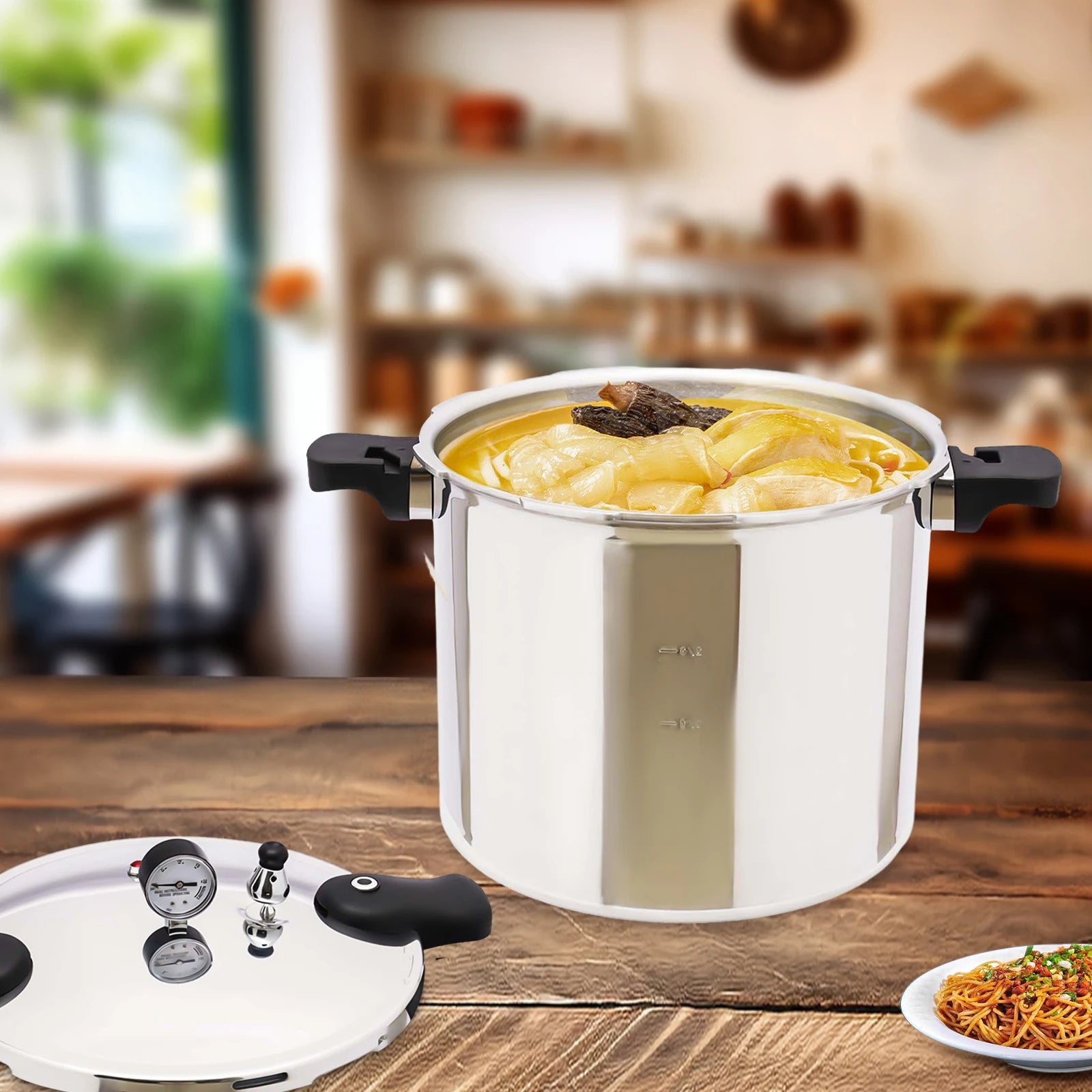 23 Quart 22L 90kpa Pressure Canner and Cooker with Pressure Gauge 10PSI Explosion Proof Safety Valve Extra-Large Size