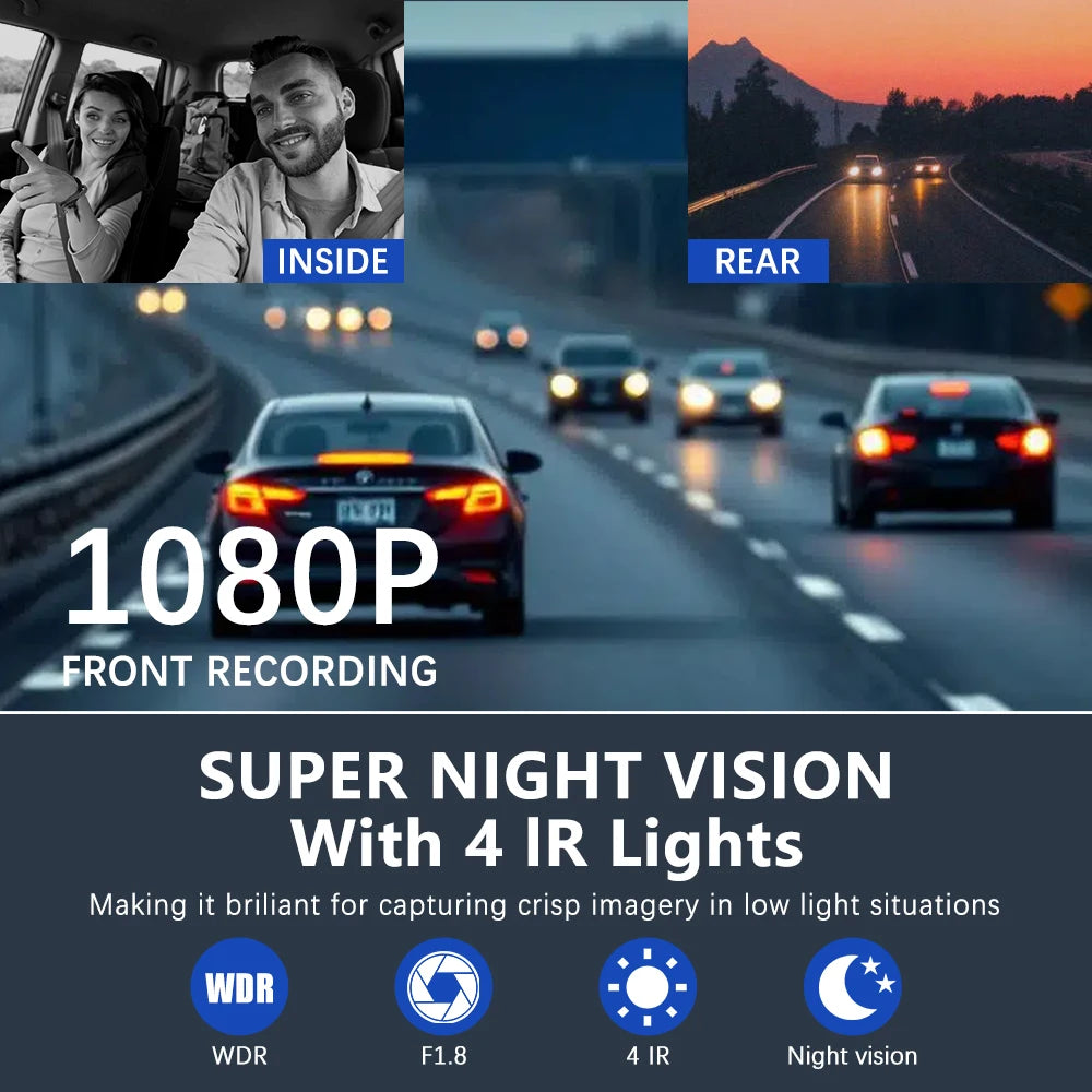 Dash Came For Cars 3 Channels FHD1080P Driving Recorder Car DVR Night Vision Loop Recording G-sensor Tachograph Dashboard Camera