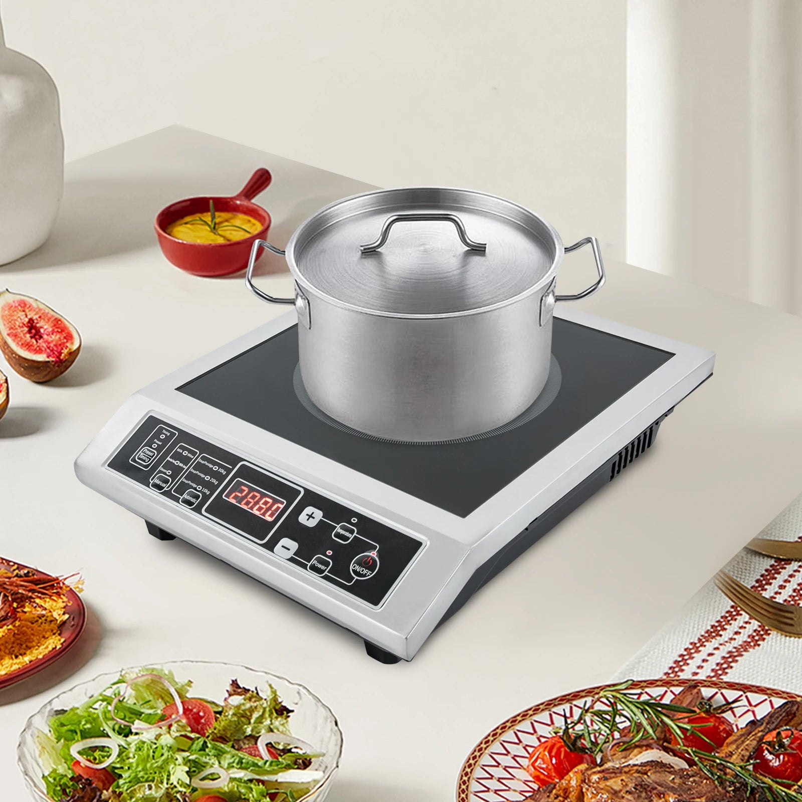 3.5KW Portable Electric Induction Cooktop, Countertop Induction Cooker with 8 Temperature Levels,IGBT Heating Induction Hob IPX4