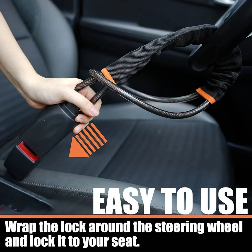 Car Steering Wheel Lock Reinforced Cable Lock in Red Blue Yellow Black Four Colors Automotive Security Deterrent