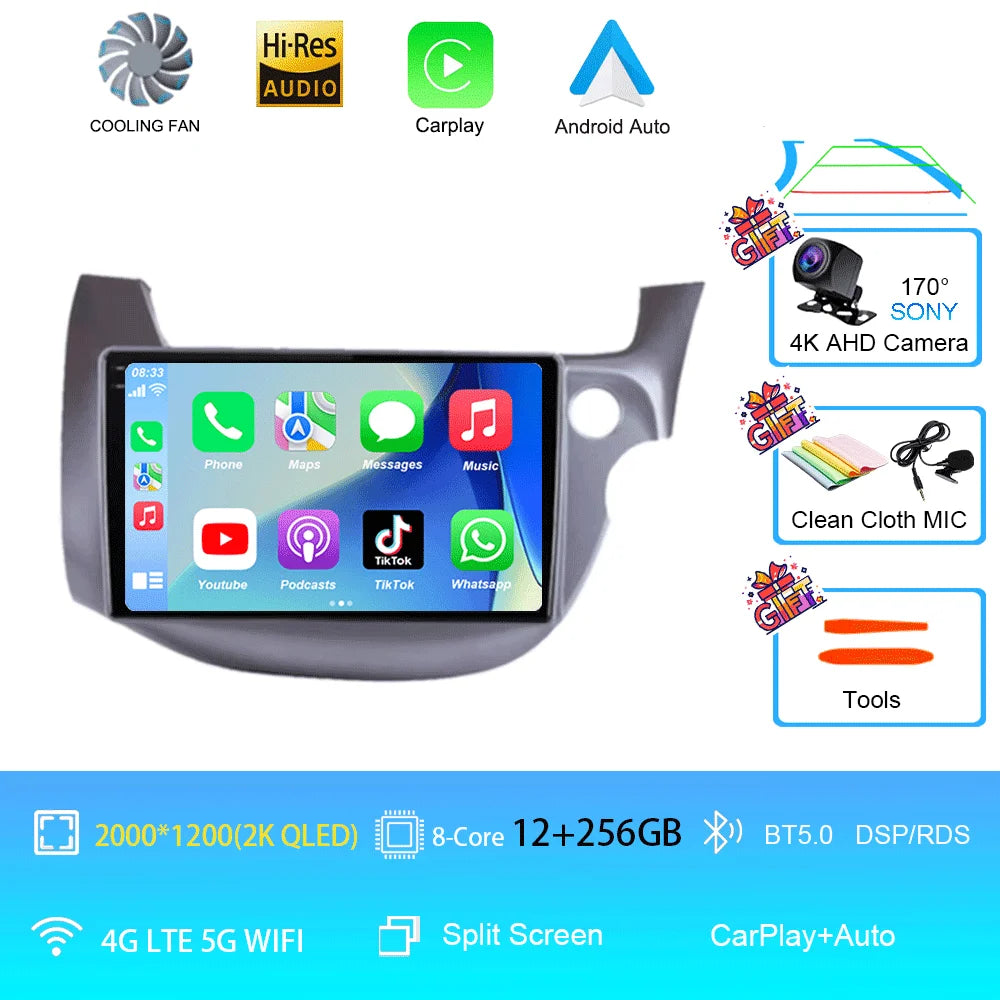 Car Radio Android 16 For Honda Jazz Fit 2007-2013 RHD Stereo Multimedia Video Player Carplay Auto GPS Navigation 2din Head Unit