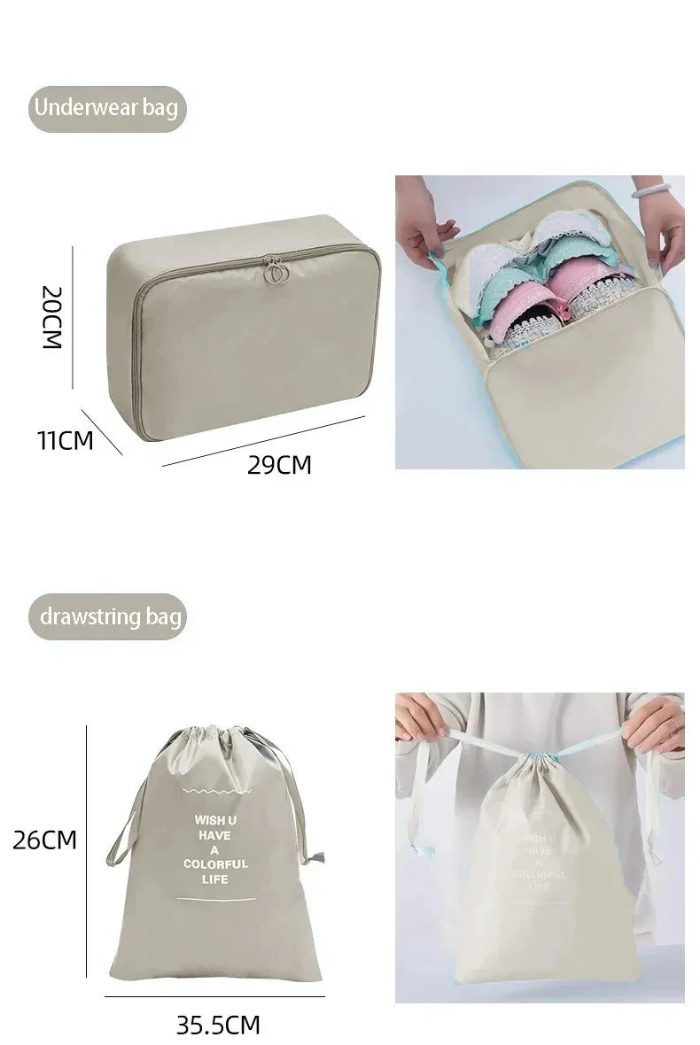 7/10 Pcs Set Travel Organizer Storage Bags Suitcase Packing Cubes Cases Portable Wardrobe Luggage Clothes Shoe Pouch Fold