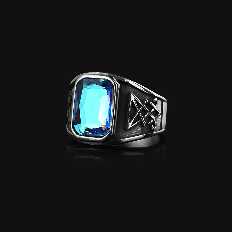Vintage Gothic Lucifer Seal of Satan Signet Rings Punk Stainless Steel Seal Rings With Black Stone Pagan Jewelry Party Man Gift