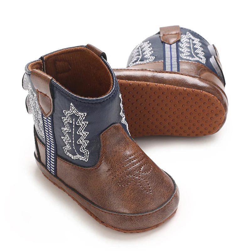 Western Cowboy Princess Baby Boots 0-18M Infant Pre-Walker Shoes Soft Sole Embroidered Footwear for Newborn Girls