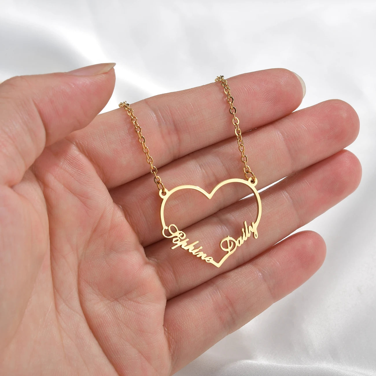 Atoztide Personalized Custom 2 Names Pendant Necklace for Women Stainless Steel Stone Heart Fashion Christmas Jewelry Gift