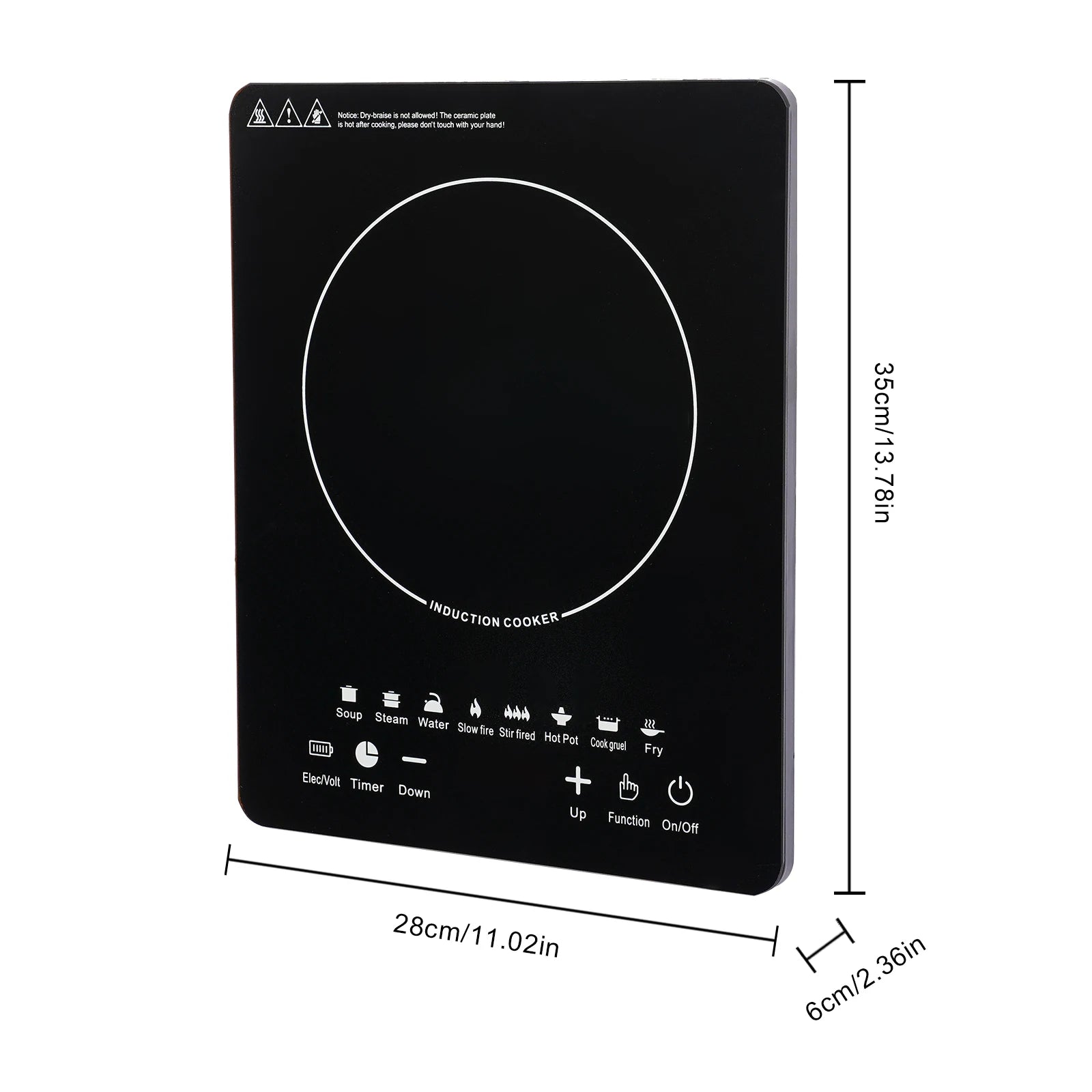 750W Electric Induction Cooker Glass PP Body 8 Presets Temp Adjustable for Dorm RV Home Restaurant & Hot Pot Use